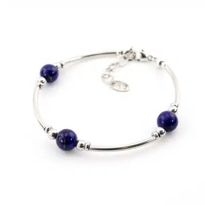 Bracelet lapis-lazuli tubes argent