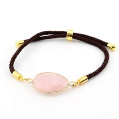 Bracelet quartz rose facetté, cordon ajustable
