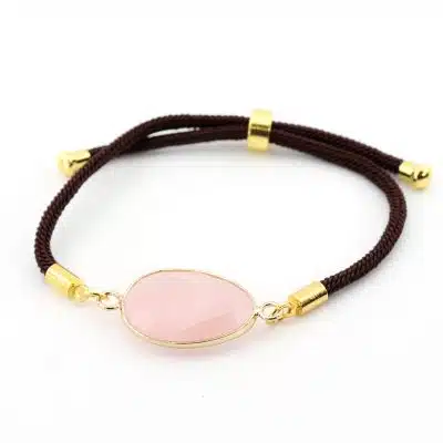 Bracelet quartz rose facetté, cordon ajustable