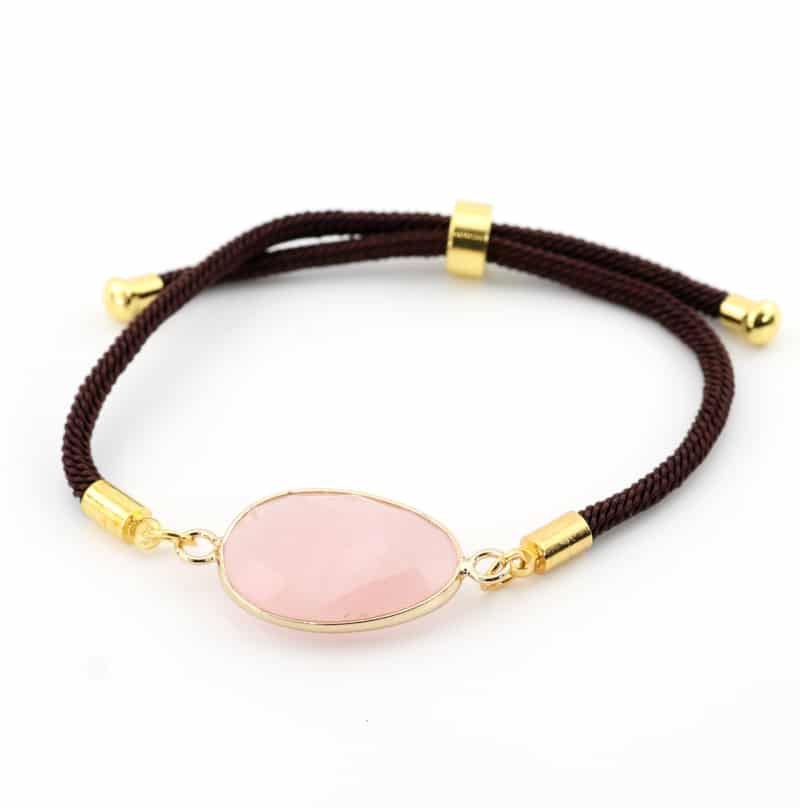 Bracelet quartz rose facetté, cordon ajustable