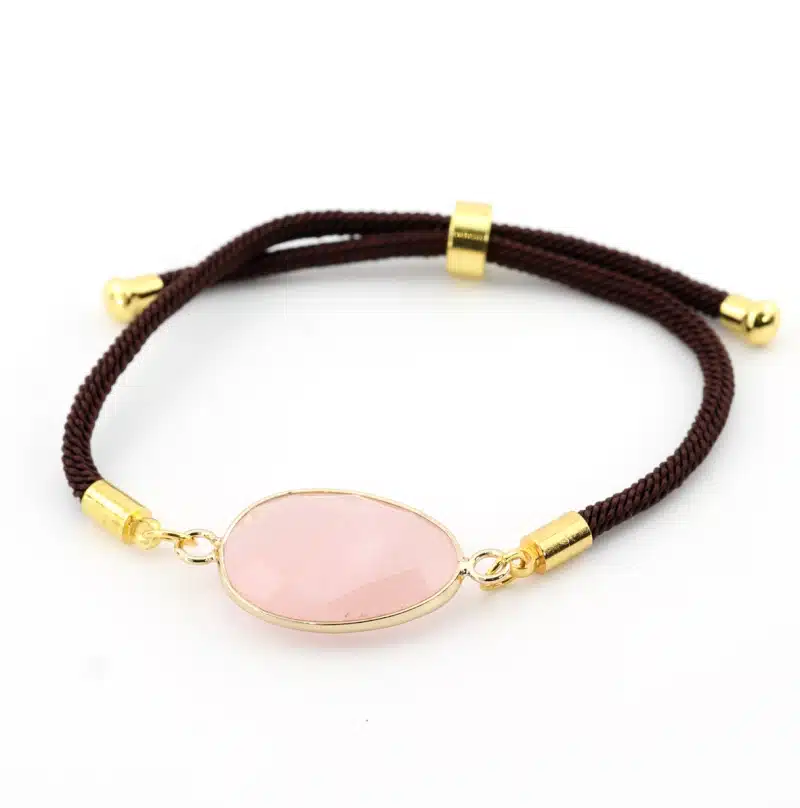 Bracelet quartz rose facetté, cordon ajustable