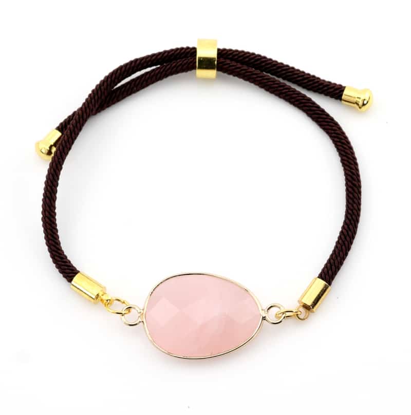 Bracelet quartz rose facetté, cordon ajustable – Image 2